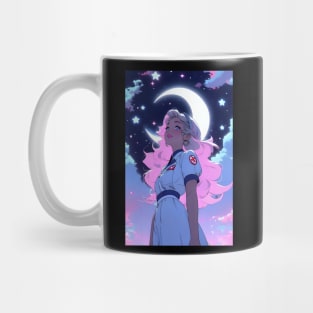 Anime nurse moon lover in night sky cresent moon stars Mug